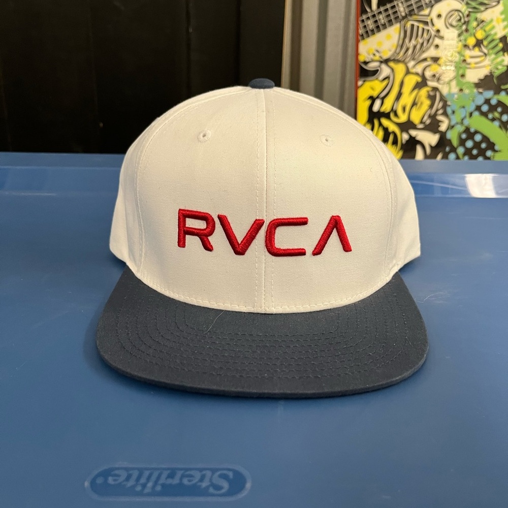 RVCA White and Navy Cap with Red Logo